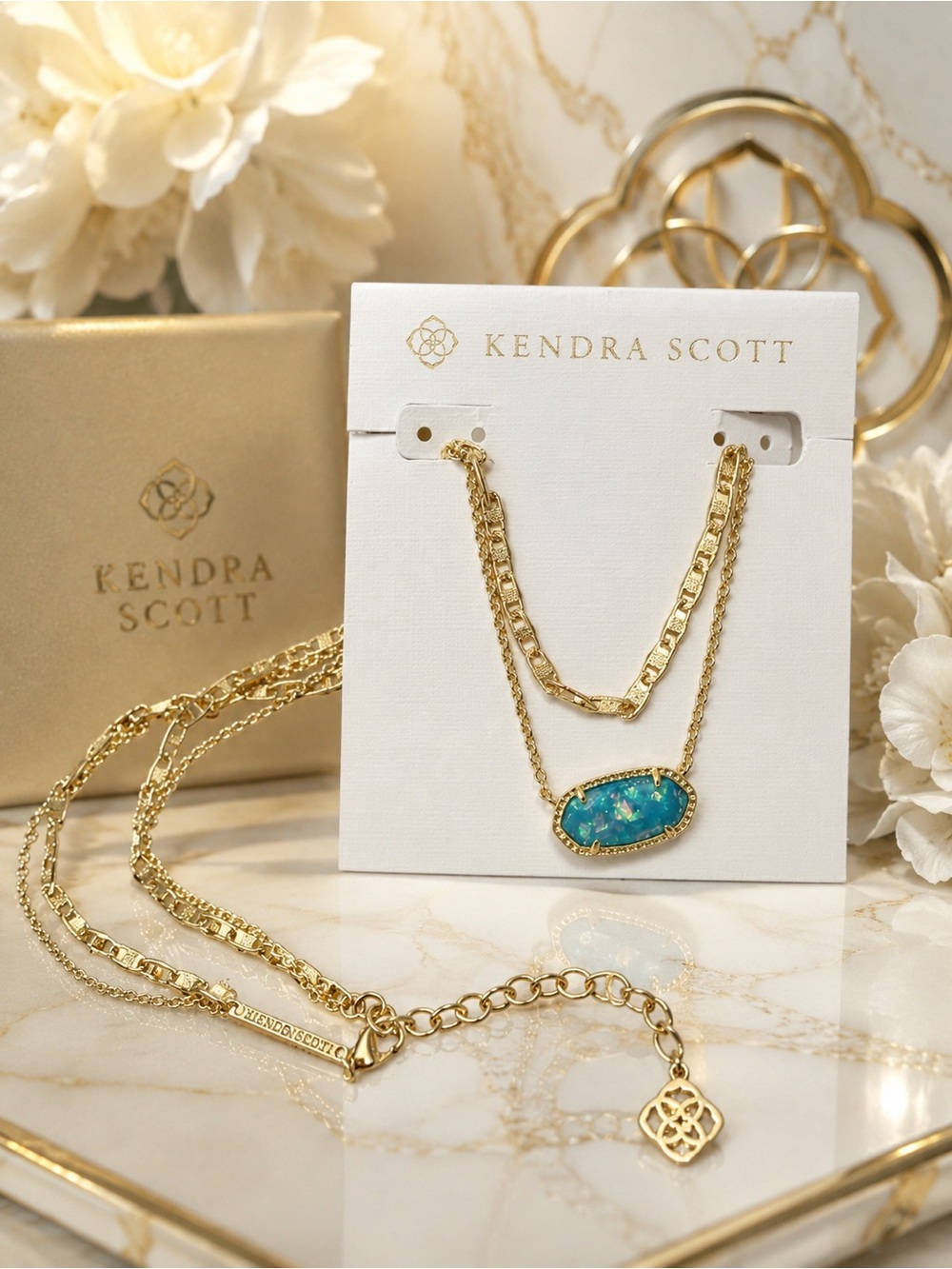 🌊 Kendra Scott Marine Lab Grown Opal Double Layered Necklace